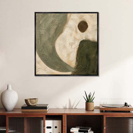 INVIN ART Framed Canvas 100% Handpainted Oil Painting Curves and a Brown Circle Wall Art