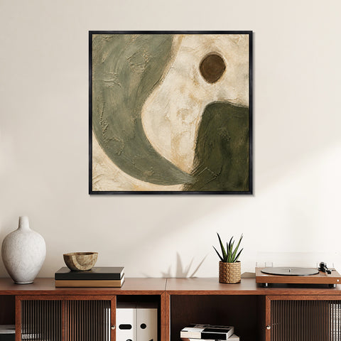 INVIN ART Framed Canvas 100% Handpainted Oil Painting Curves and a Brown Circle Wall Art