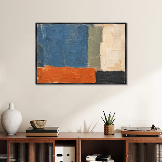 INVIN ART Framed Canvas 100% Handpainted Oil Painting Blue and Orange Fields Wall Art