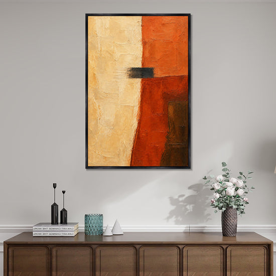 INVIN ART Framed Canvas 100% Handpainted Oil Painting Ochre and Rust Divide Wall Art
