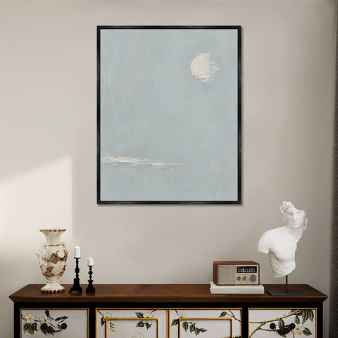 INVIN ART Framed Canvas 100% Handpainted Oil Painting Moon Above the Shallows Wall Art