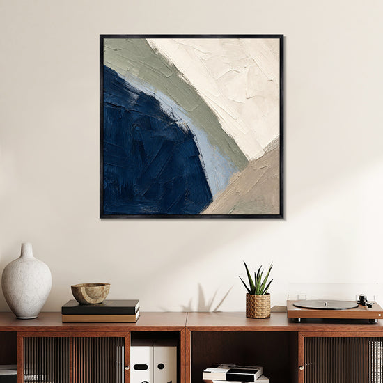 INVIN ART Framed Canvas 100% Handpainted Oil Painting Deep Blue Curved Shore Wall Art