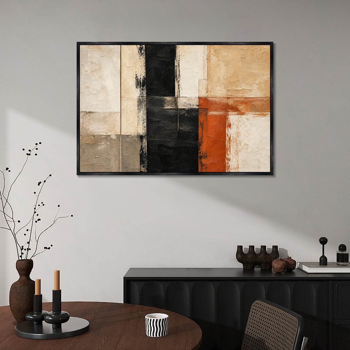 INVIN ART Framed Canvas 100% Handpainted Oil Painting Black and Rust Junction Wall Art