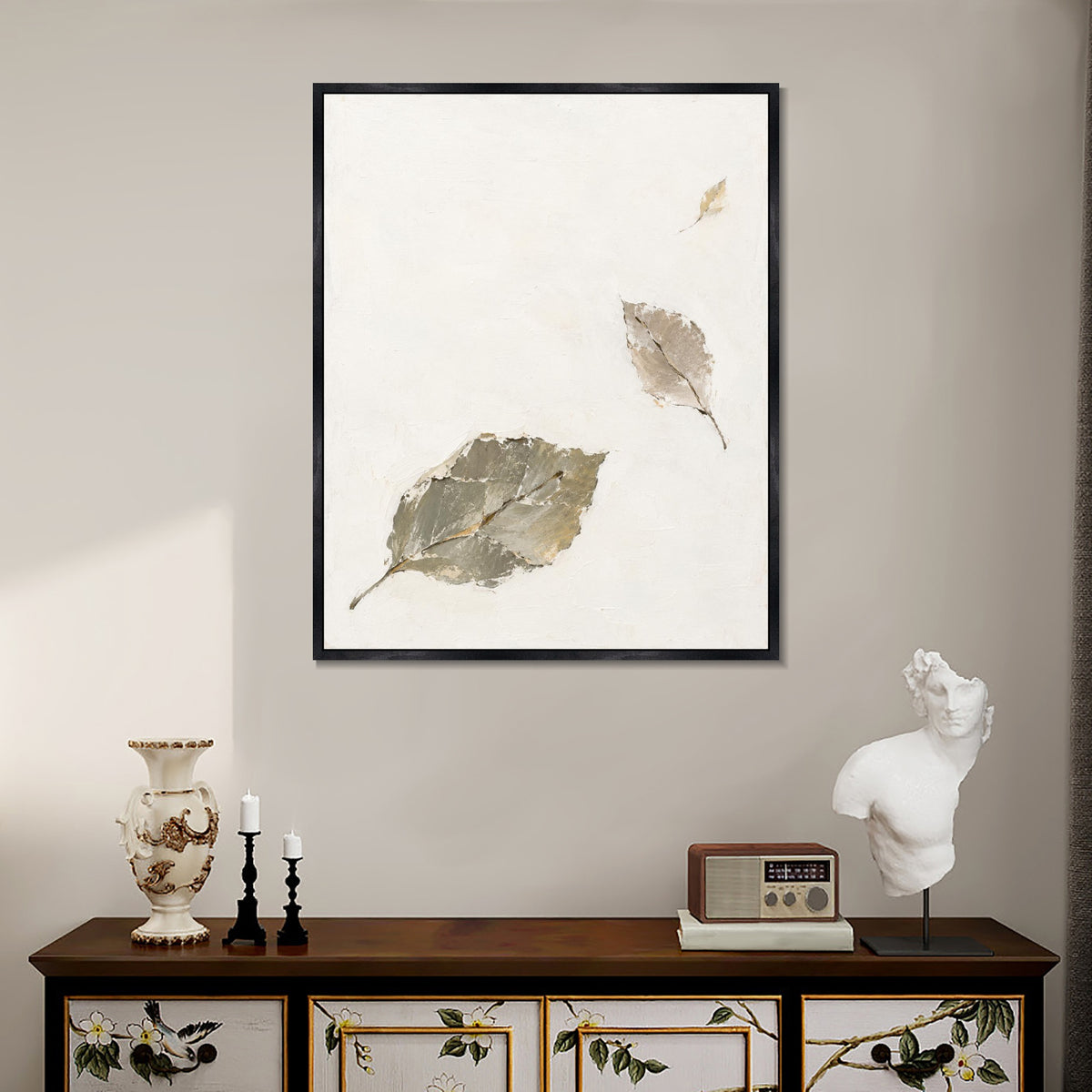 INVIN ART Framed Canvas 100% Handpainted Oil Painting Leaves Held by the Wind Wall Art