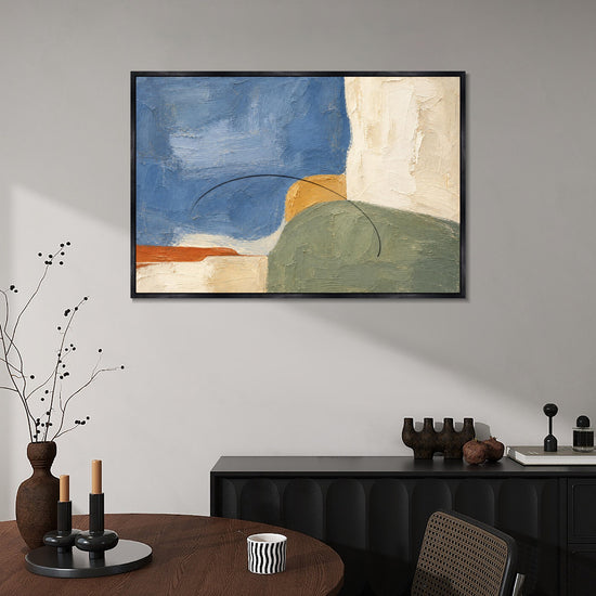INVIN ART Framed Canvas 100% Handpainted Oil Painting Blue Field and Green Hill Wall Art