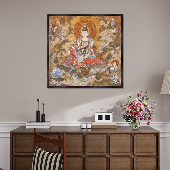 INVIN ART Framed Canvas 100% Handpainted Oil Painting Guanyin Among Blossoms Wall Art