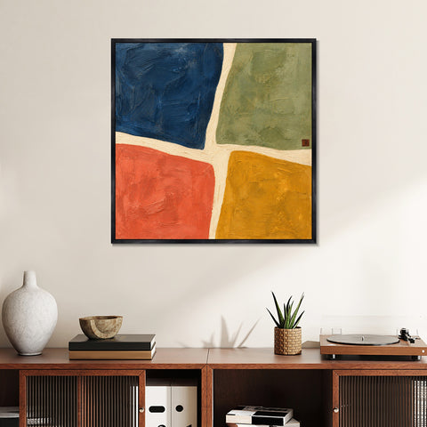 INVIN ART Framed Canvas 100% Handpainted Oil Painting Four Fields of Color Wall Art