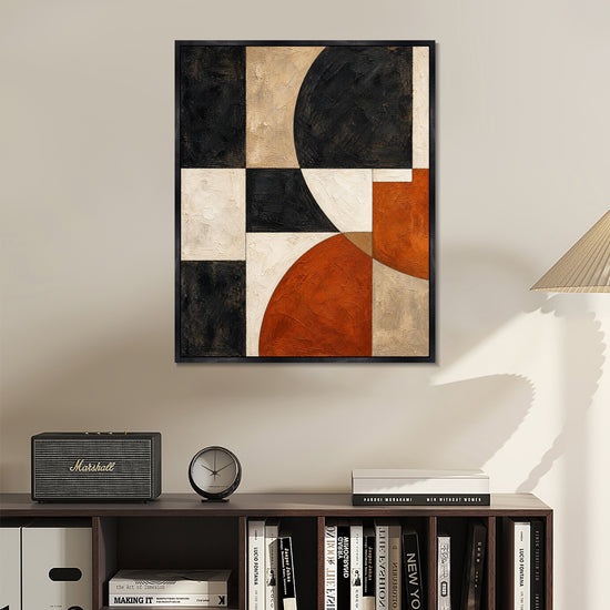 INVIN ART Framed Canvas 100% Handpainted Oil Painting Black and Rust Arc Grid Wall Art