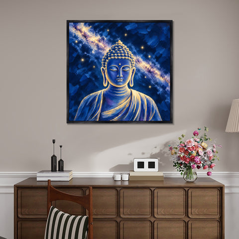 INVIN ART Framed Canvas 100% Handpainted Oil Painting Buddha in the Starry Sky Wall Art