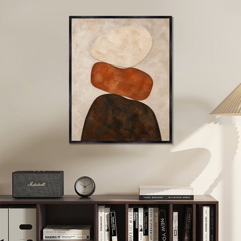 INVIN ART Framed Canvas 100% Handpainted Oil Painting Stacked Stone Shapes Wall Art