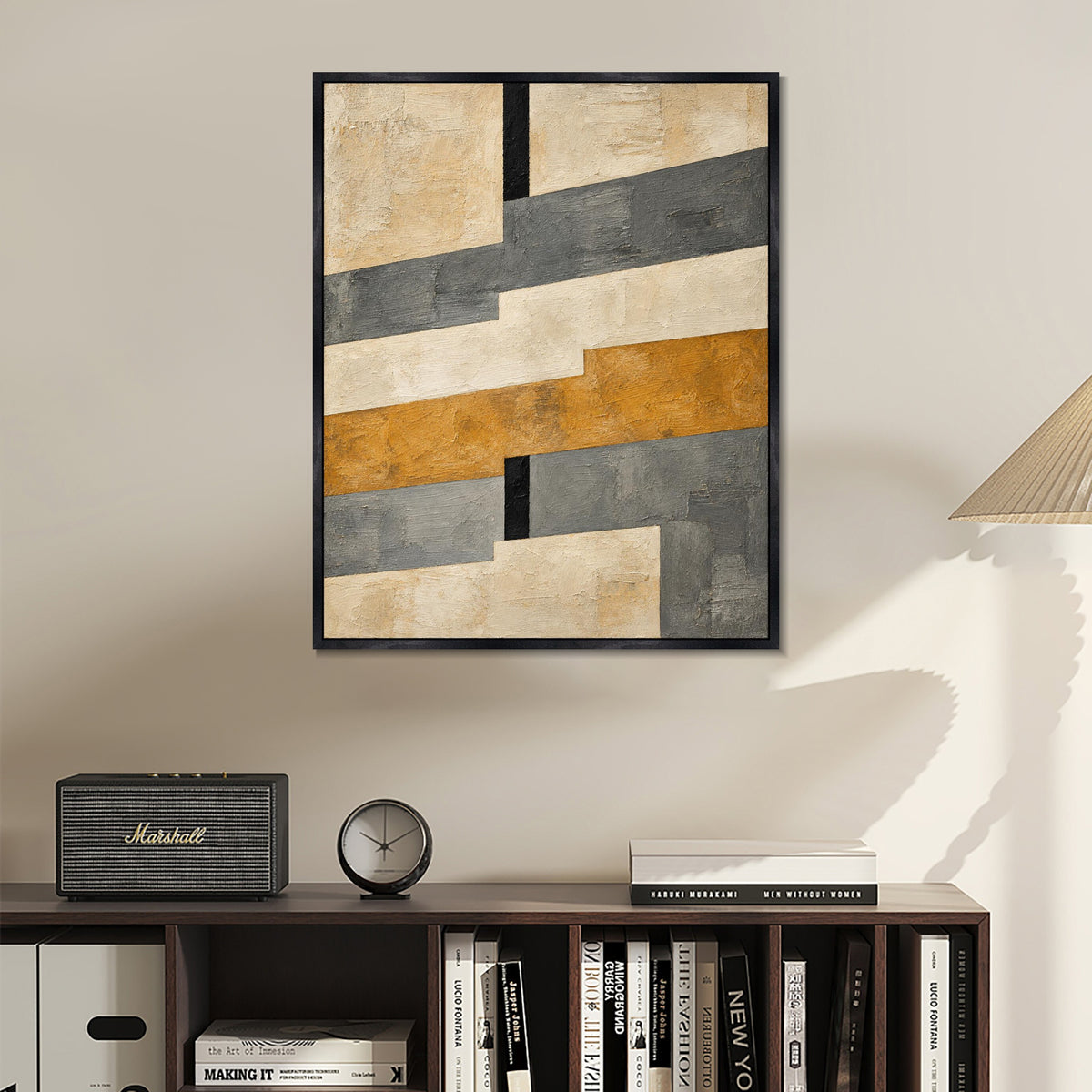 INVIN ART Framed Canvas 100% Handpainted Oil Painting Gray and Ochre Crossings Wall Art