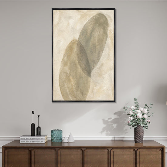 INVIN ART Framed Canvas 100% Handpainted Oil Painting Two Leaning Pebbles Wall Art