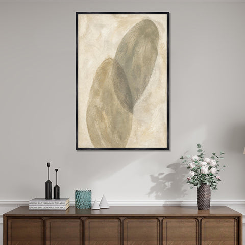 INVIN ART Framed Canvas 100% Handpainted Oil Painting Two Leaning Pebbles Wall Art