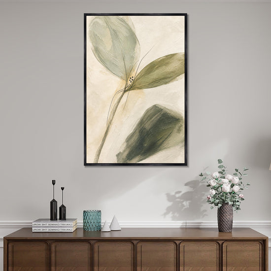 INVIN ART Framed Canvas 100% Handpainted Oil Painting Unfolding Green Leaves Wall Art