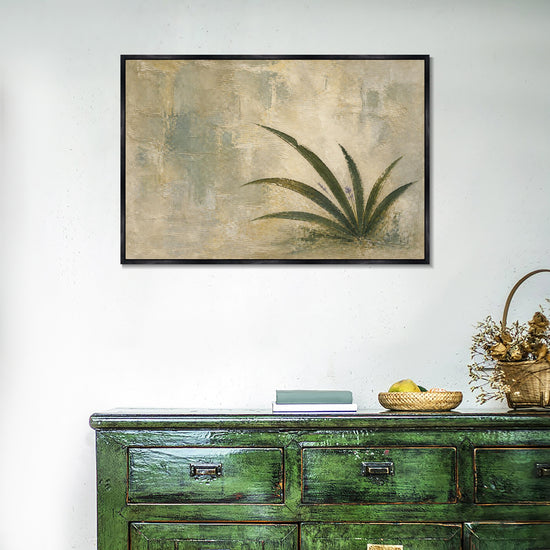 INVIN ART Framed Canvas 100% Handpainted Oil Painting Low Green Leaves Wall Art
