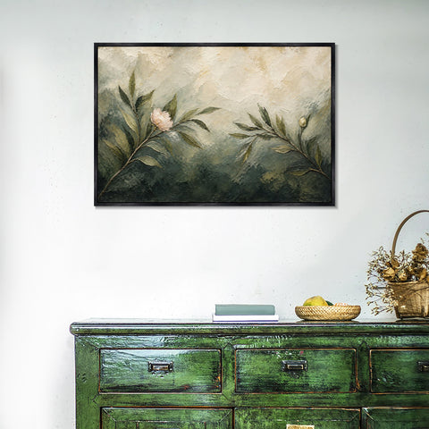 INVIN ART Framed Canvas 100% Handpainted Oil Painting First Blossom in the Green Wall Art