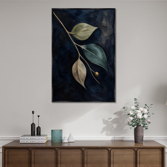 INVIN ART Framed Canvas 100% Handpainted Oil Painting Leaves Against Midnight Blue Wall Art