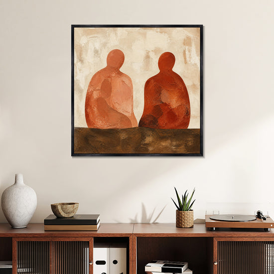 INVIN ART Framed Canvas 100% Handpainted Oil Painting Companions in Terracotta Wall Art
