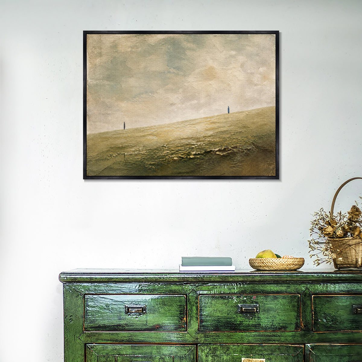 INVIN ART Framed Canvas 100% Handpainted Oil Painting Two Figures on the Open Field Wall Art