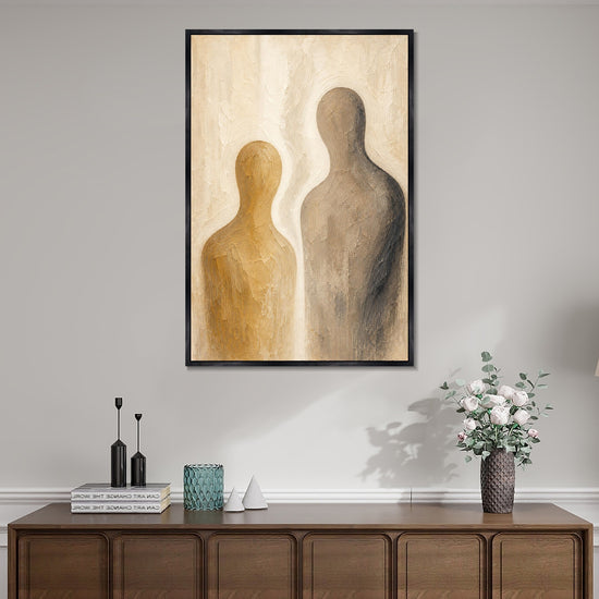 INVIN ART Framed Canvas 100% Handpainted Oil Painting Together in Warm Light Wall Art