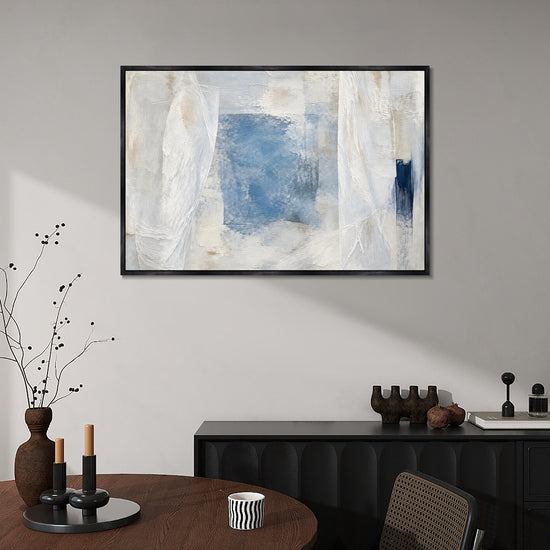 INVIN ART Framed Canvas 100% Handpainted Oil Painting Blue Window Traces Wall Art