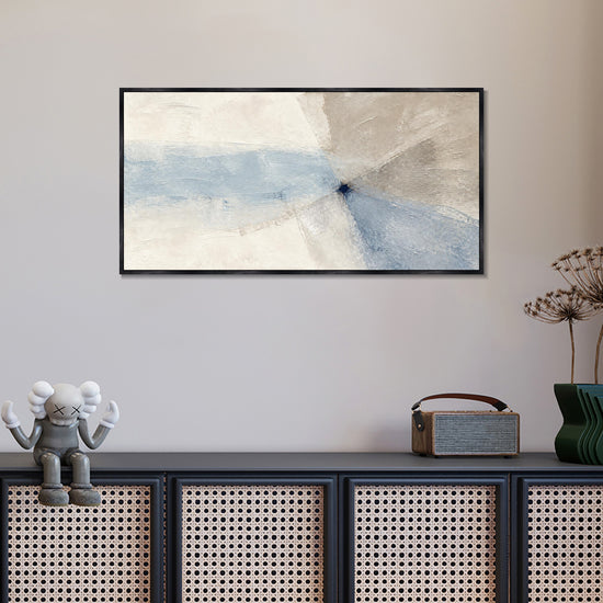 INVIN ART Framed Canvas 100% Handpainted Oil Painting Blue Gray Convergence Wall Art