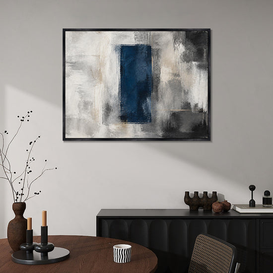 INVIN ART Framed Canvas 100% Handpainted Oil Painting Deep Blue Panel Wall Art