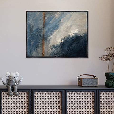 INVIN ART Framed Canvas 100% Handpainted Oil Painting Blue Direction Wall Art
