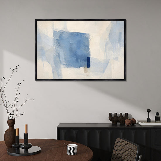 INVIN ART Framed Canvas 100% Handpainted Oil Painting Pale Blue Overlap Wall Art