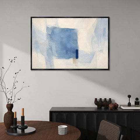 INVIN ART Framed Canvas 100% Handpainted Oil Painting Pale Blue Overlap Wall Art
