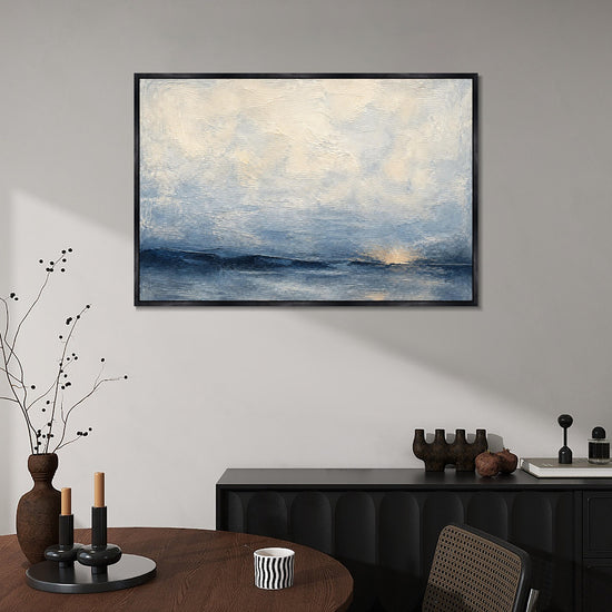 INVIN ART Framed Canvas 100% Handpainted Oil Painting Light at the Sea Horizon Wall Art