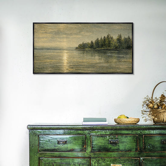 INVIN ART Framed Canvas 100% Handpainted Oil Painting Golden Light by the Forest Shore Wall Art