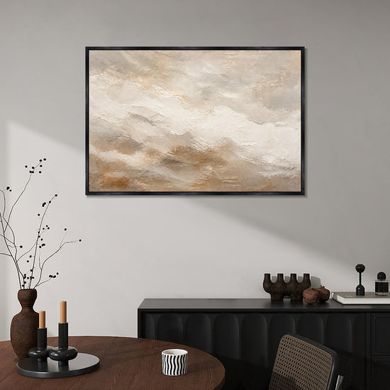 INVIN ART Framed Canvas 100% Handpainted Oil Painting Sand-Colored Clouds Wall Art
