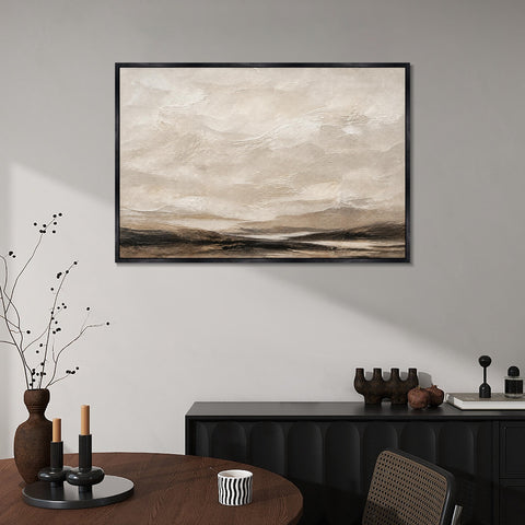 INVIN ART Framed Canvas 100% Handpainted Oil Painting Clouds Over Open Land Wall Art