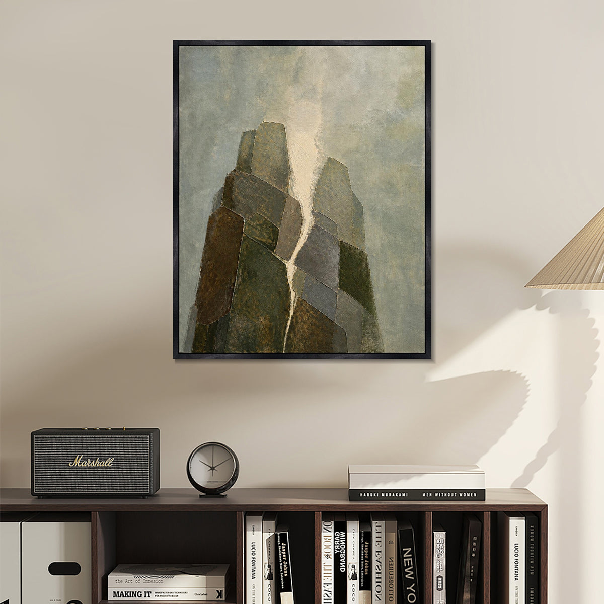 INVIN ART Framed Canvas 100% Handpainted Oil Painting Standing Stone Peaks Wall Art