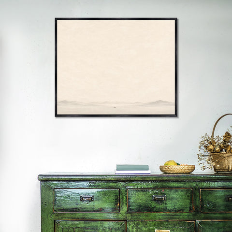 INVIN ART Framed Canvas 100% Handpainted Oil Painting A Boat and Distant Hills Wall Art