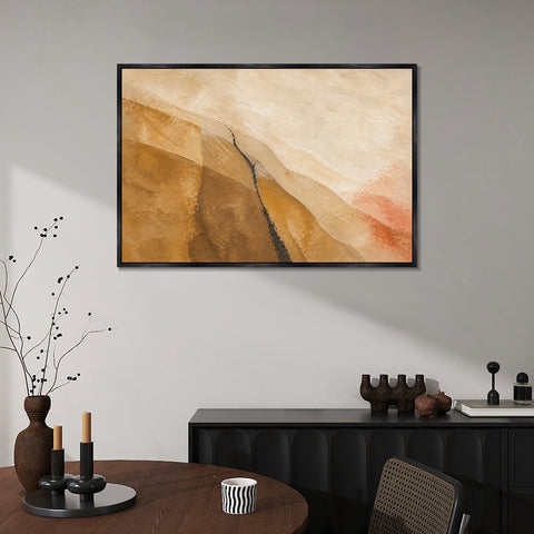 INVIN ART Framed Canvas 100% Handpainted Oil Painting Dark Line Through Ochre Slopes Wall Art
