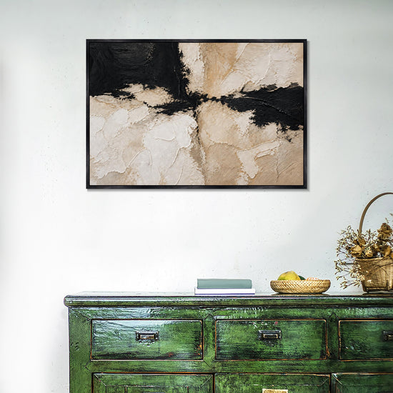 INVIN ART Framed Canvas 100% Handpainted Oil Painting Black and White Divide Wall Art