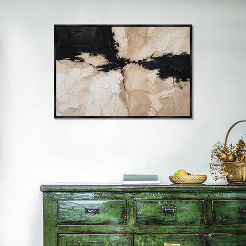 INVIN ART Framed Canvas 100% Handpainted Oil Painting Black and White Divide Wall Art