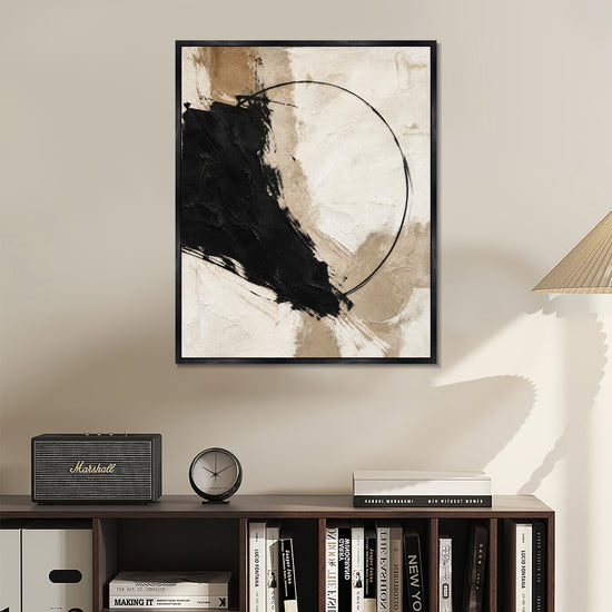 INVIN ART Framed Canvas 100% Handpainted Oil Painting Black Form and a Fine Circle Wall Art