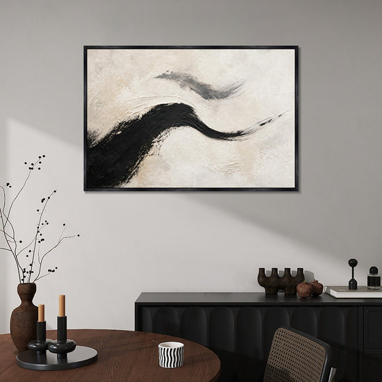 INVIN ART Framed Canvas 100% Handpainted Oil Painting Two Flowing Strokes Wall Art