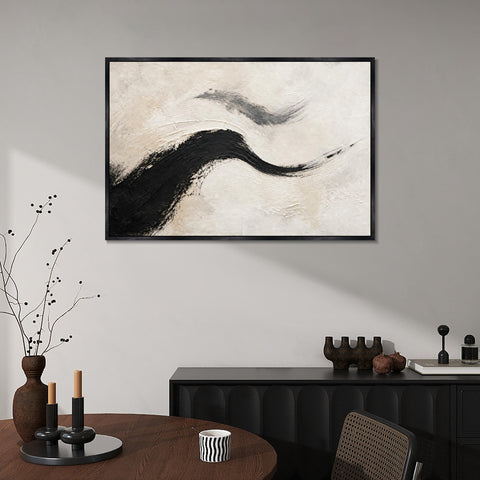 INVIN ART Framed Canvas 100% Handpainted Oil Painting Two Flowing Strokes Wall Art