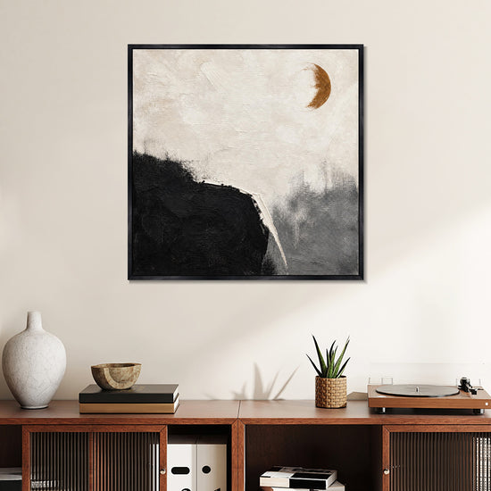 INVIN ART Framed Canvas 100% Handpainted Oil Painting Ochre Moon and Dark Shore Wall Art