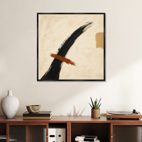 INVIN ART Framed Canvas 100% Handpainted Oil Painting Ink Arc and Rust Line Wall Art