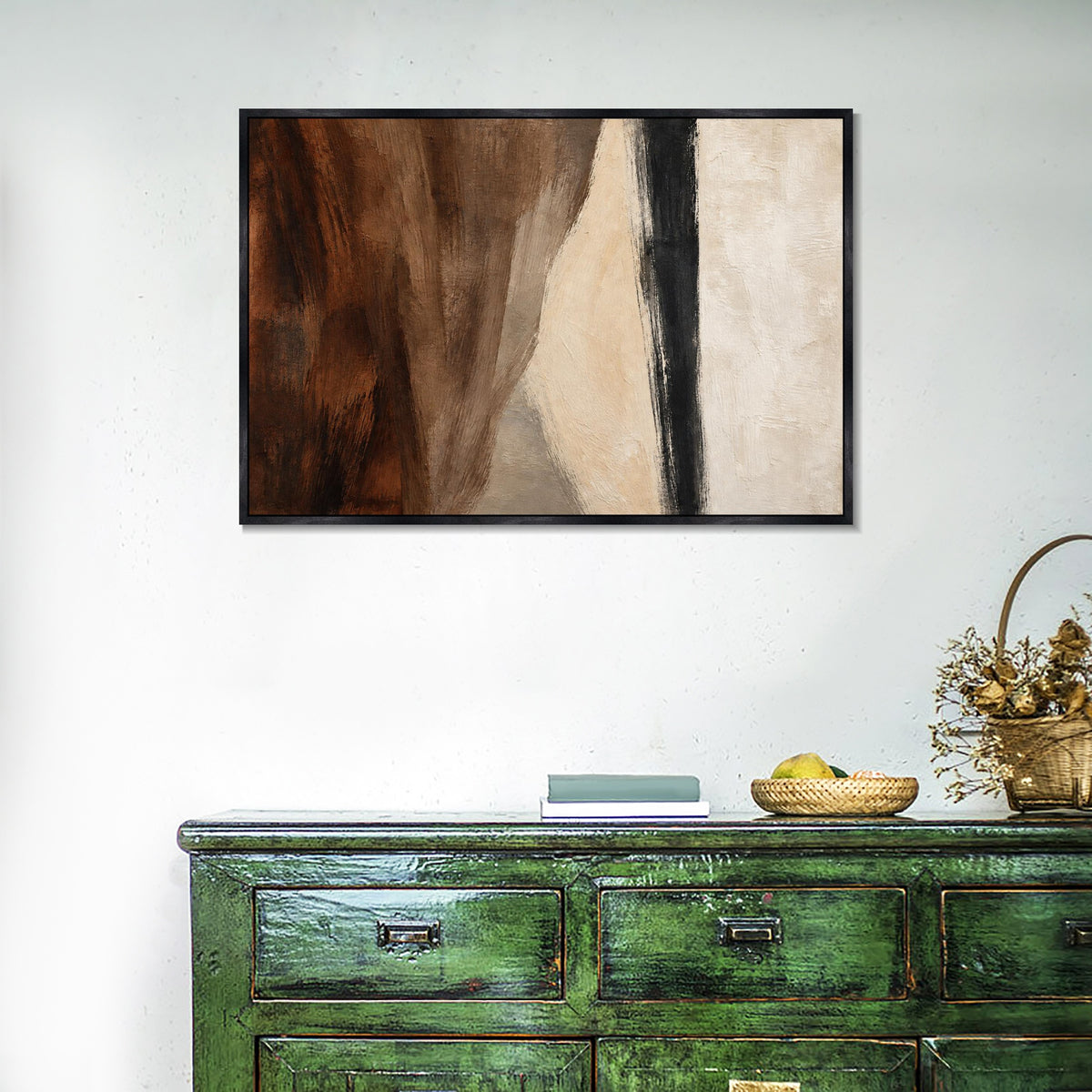 INVIN ART Framed Canvas 100% Handpainted Oil Painting Brown Fields and a Dark Line Wall Art