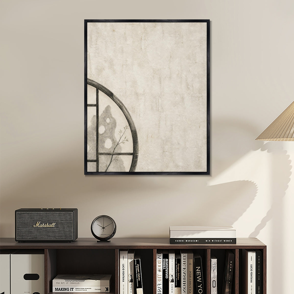 INVIN ART Framed Canvas 100% Handpainted Oil Painting A Corner of the Round Window Wall Art