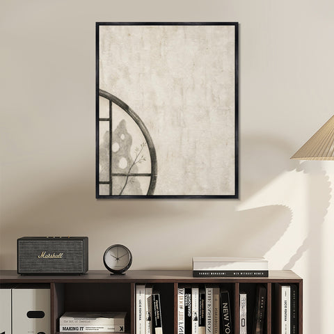 INVIN ART Framed Canvas 100% Handpainted Oil Painting A Corner of the Round Window Wall Art