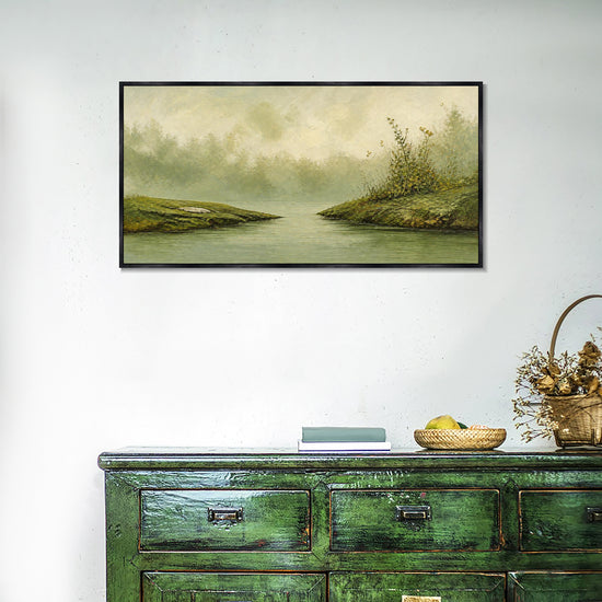 INVIN ART Framed Canvas 100% Handpainted Oil Painting Morning Between Two Shores Wall Art