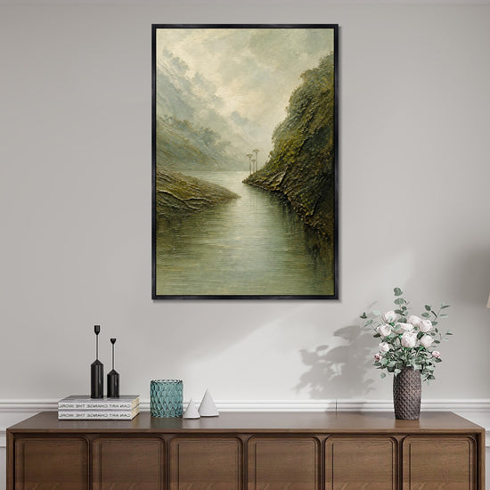 INVIN ART Framed Canvas 100% Handpainted Oil Painting Still Water in the Gorge Wall Art