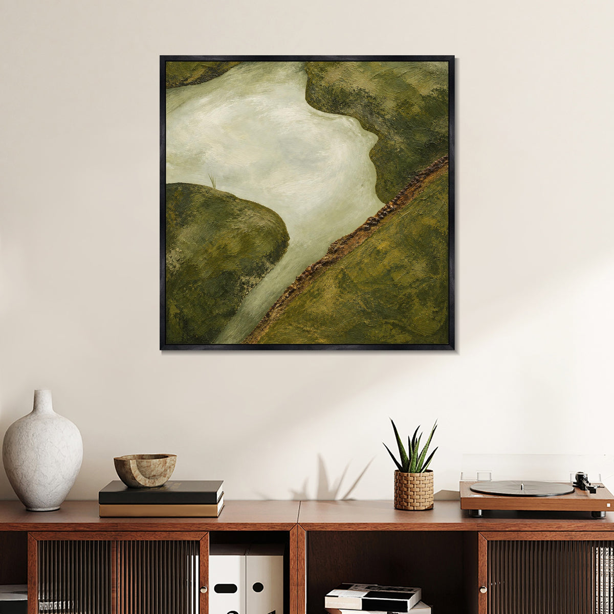 INVIN ART Framed Canvas 100% Handpainted Oil Painting Winding Water from Above Wall Art